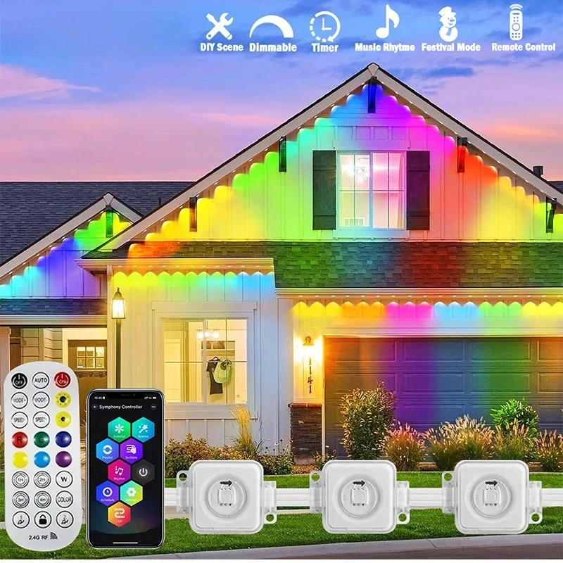 Outdoor Lighting For Front Of House - 300FT Kalıcı Saçak LED Akıllı RGB